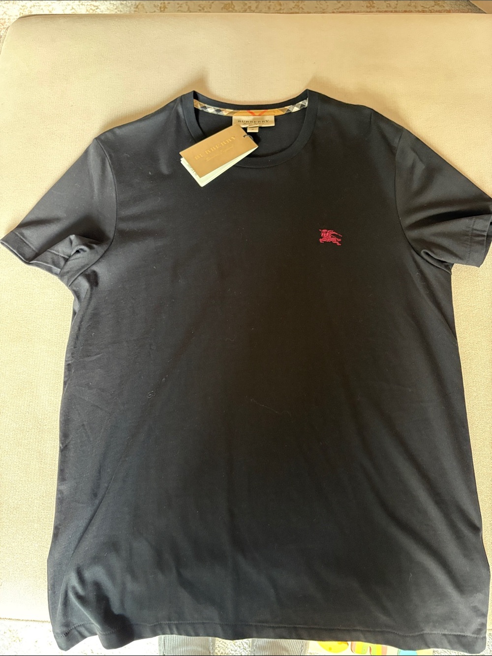 Burberry Black Short-Sleeve Crewneck T-Shirt with Red Logo